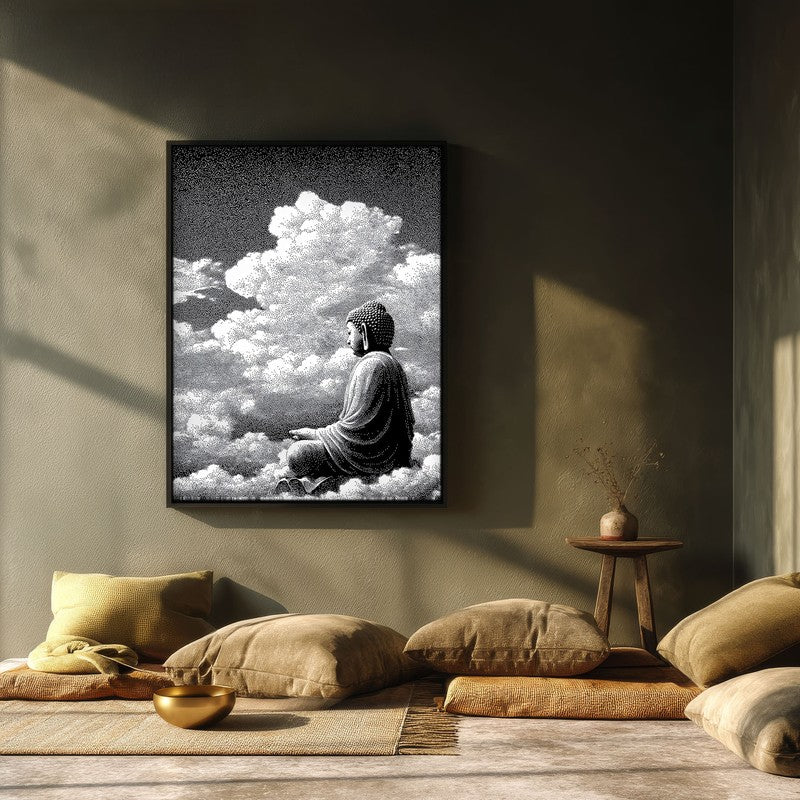 Buddha In Clouded Serenity I Wall Painting With Black Frame media 3