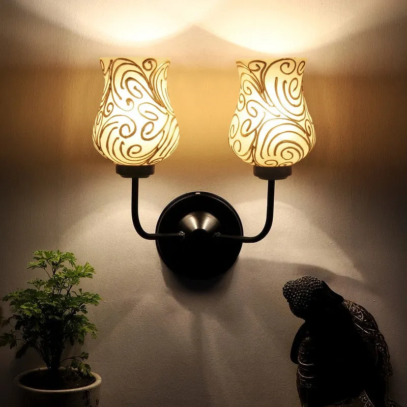 Golden Swirl Twin Tulip Glass Wall Lamp media 5