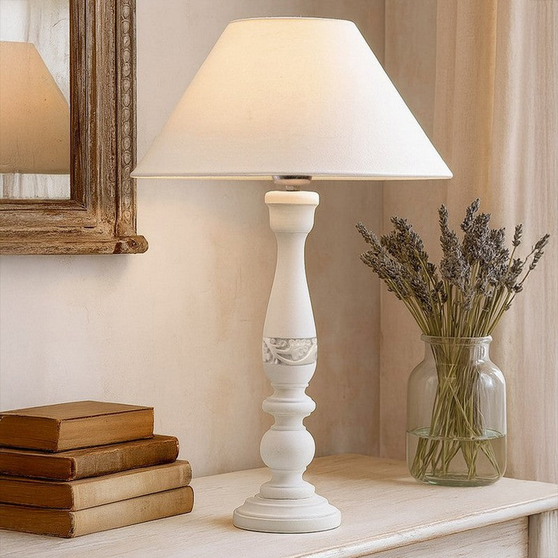 Earthie Wooden Fabric Table Lamp - White media 3