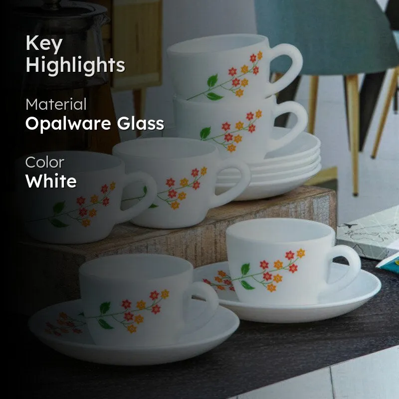 Cello Flowery Max Mug Cup & Saucer (130 ML) - Twelve Piece Set media 2