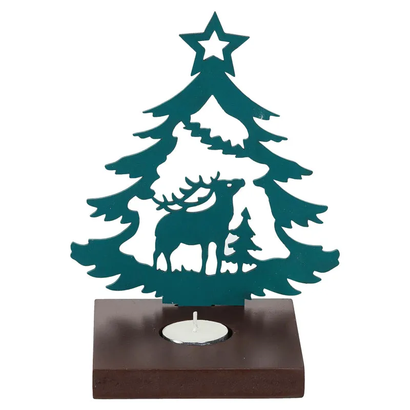 Starlit Sleigh Wood Christmas Tea Light Holder - Green media 4