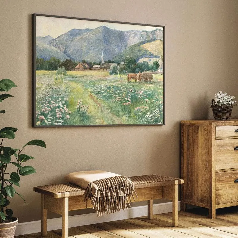 Blooming Meadow Landscape Canvas Wall Painting - Black Frame media 5