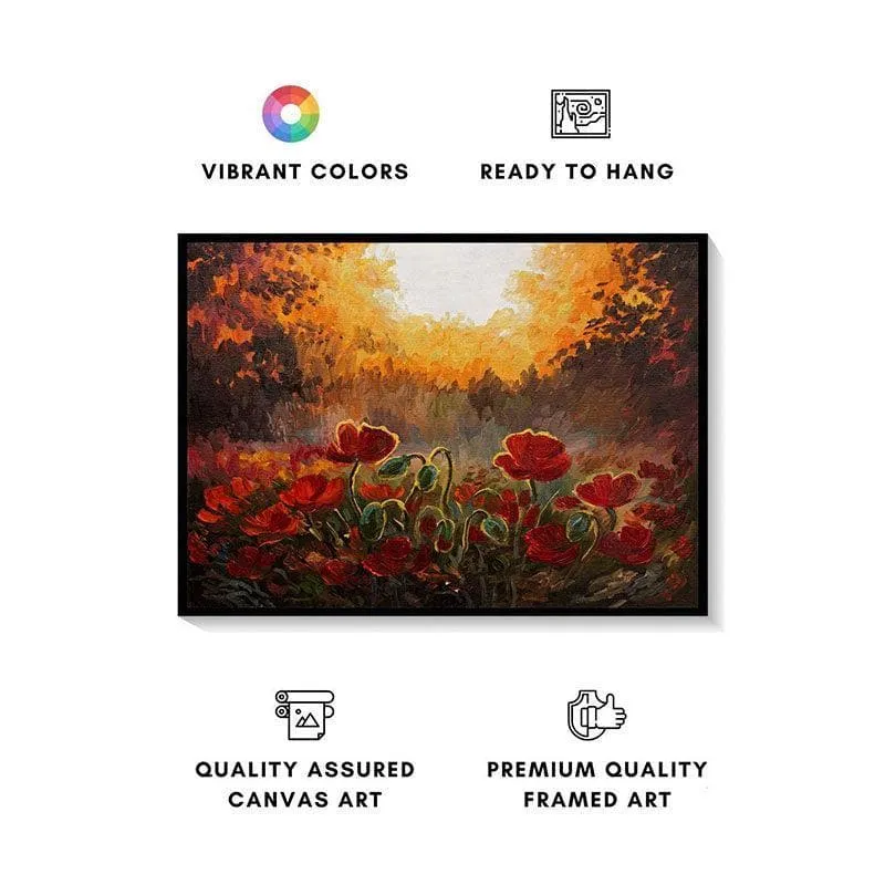 Poppy Grassland Canvas Wall Painting - Black Frame media 4