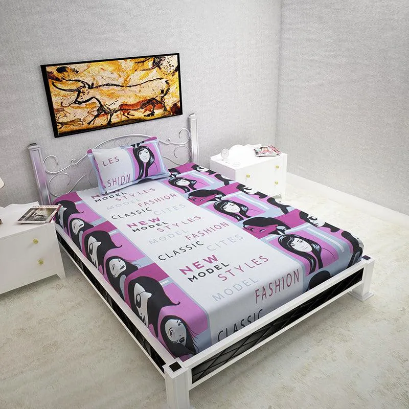 Face & Phrase Abstract Cotton Bedsheet - 144 TC media 1