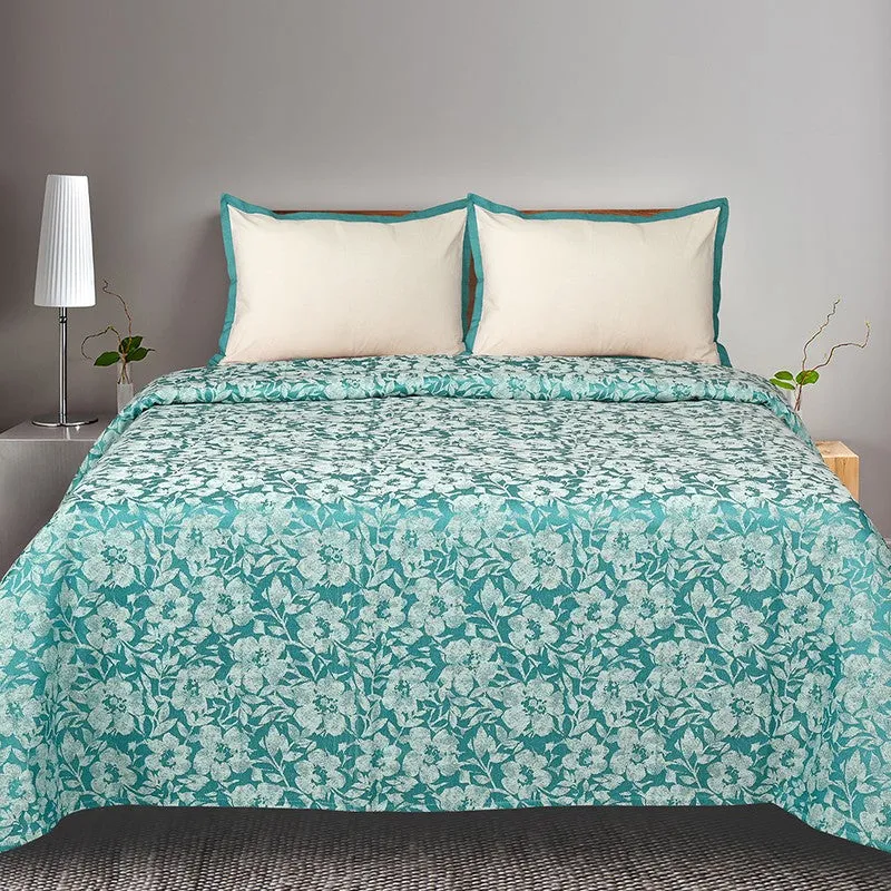 Blossom Breeze Cotton Bedsheet (Blue) - 224 TC media 3