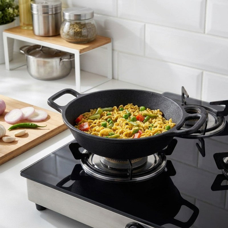 Cook Nest Cast Iron Non-Stick Kadhai (1500 mL) - Black - 1500 mL