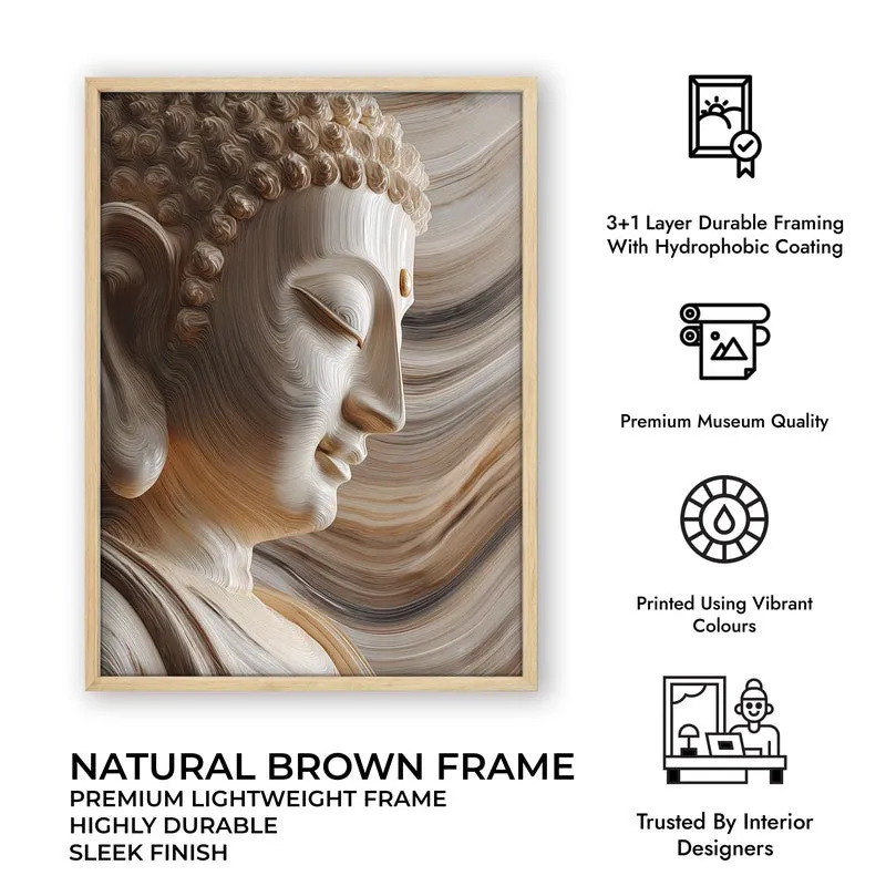 Ivory Buddha Serenity Archival Paper Wall Painting With Brown Frame media 9