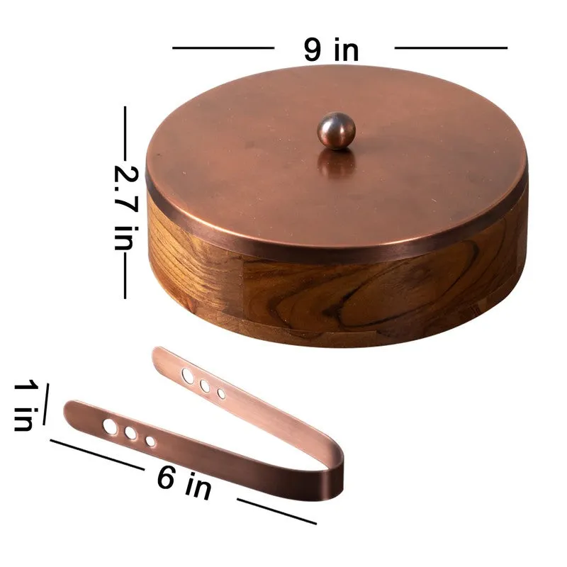 Elantra Teak Wood Round Masala Box - Three Piece Set media 7