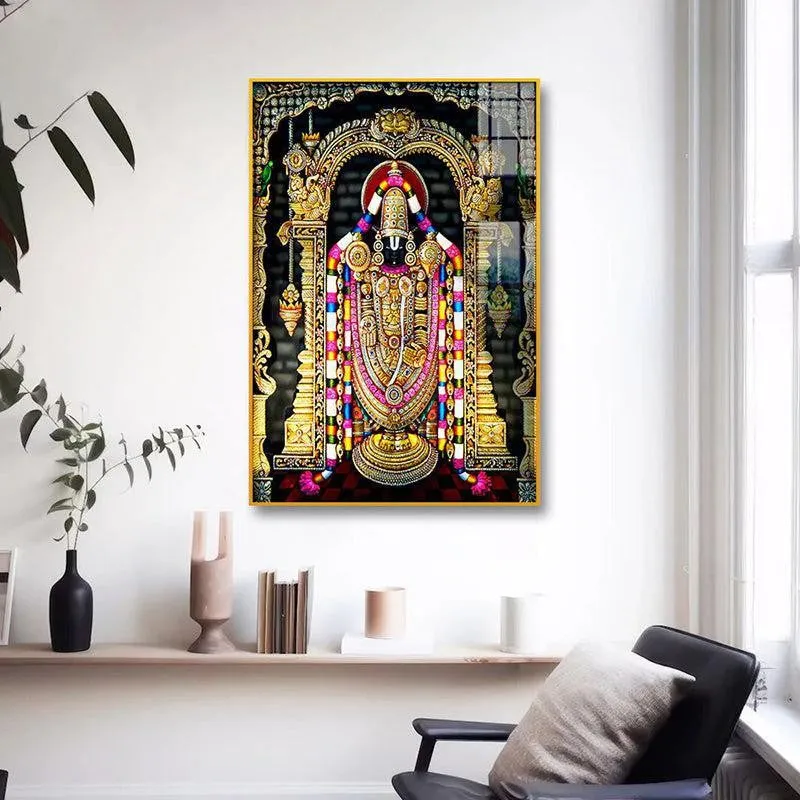 Sri Tirupati Balaji Spiritual Canvas Wall Art With Frame - Gold media 1