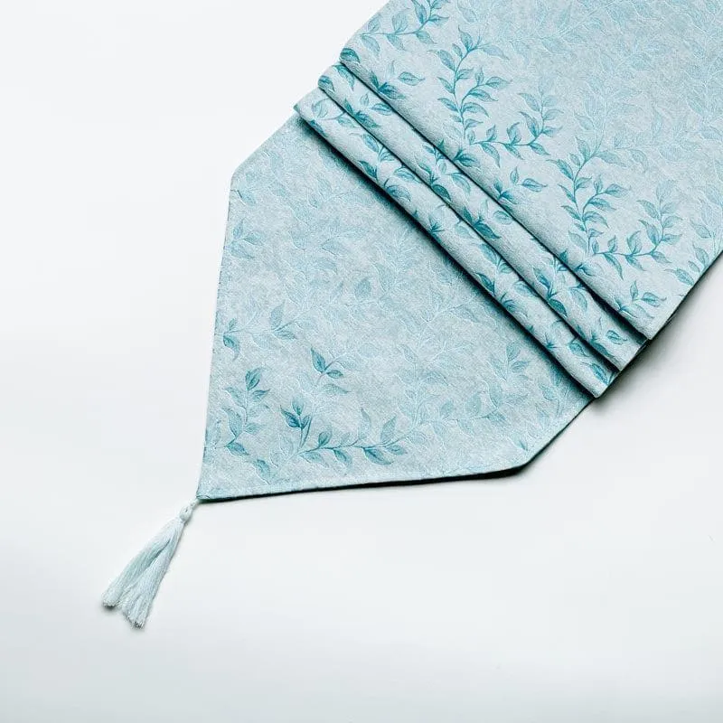 Elle Leafsy Jacquard Table Runner - Light Blue media 4
