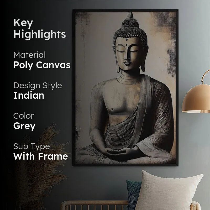 Framed meditation wall painting displayed in a living room setting
