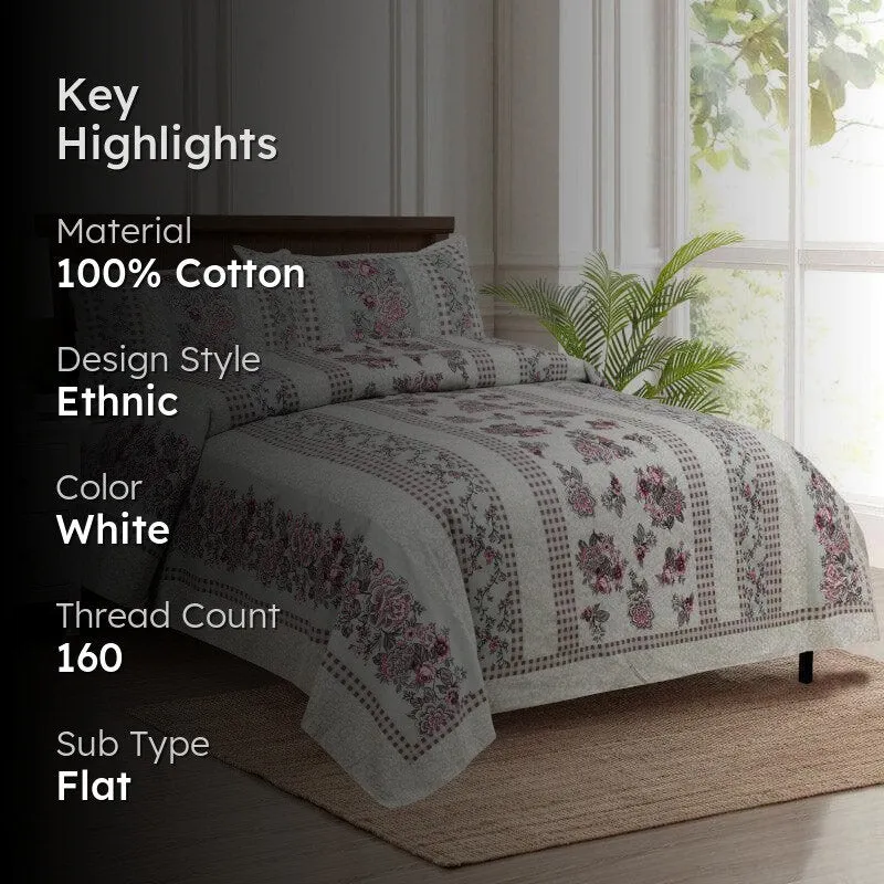 Maharani Mahal Cotton Bedsheet (White) - 160 TC media 2