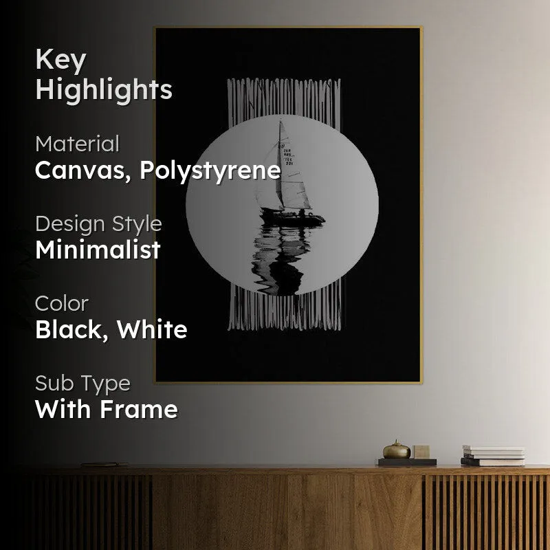 Monochrome Sea Sail Wall Painting With Frame media 2