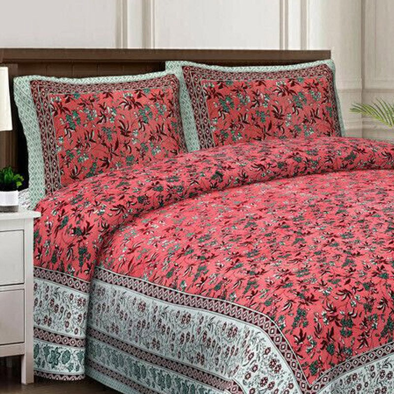 Florava Cotton Bedsheet (Red,White) - 240 TC media 4