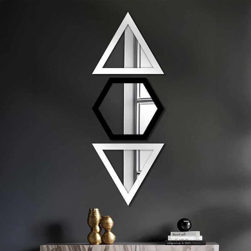 Facet Glow Wall Mirror (White,Black)- Set of Three media 4