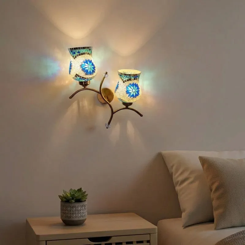 Glowvine Twin Glass Wall Lamp - White & Blue media 1