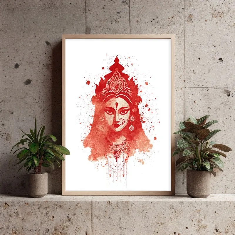 Divine Mother Durga Devi Archival Paper Wall Art - Natural Brown Frame media 3