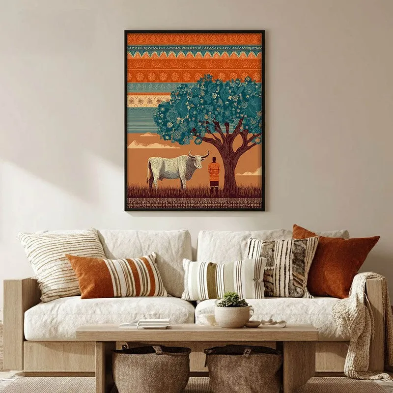 Kamadhenu Canvas Wall Painting With Black Frame media 1