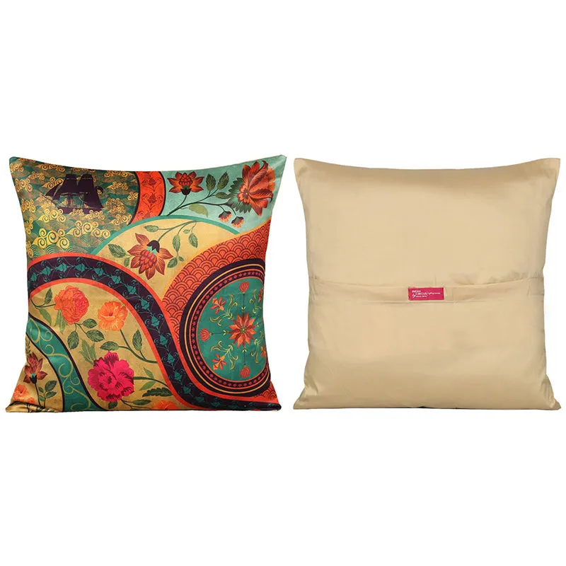 India Circus Temple Trails Printed Satin Polyester Satin Cushion Cover - Set Of Five media 5