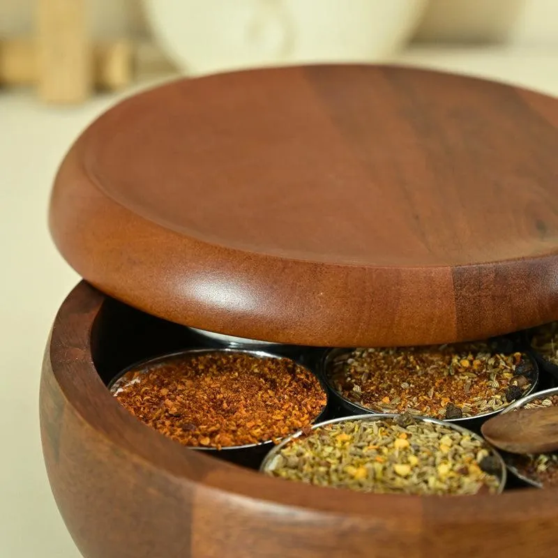 Rasrang Handcrafted Mango Wood Masala Box media 4