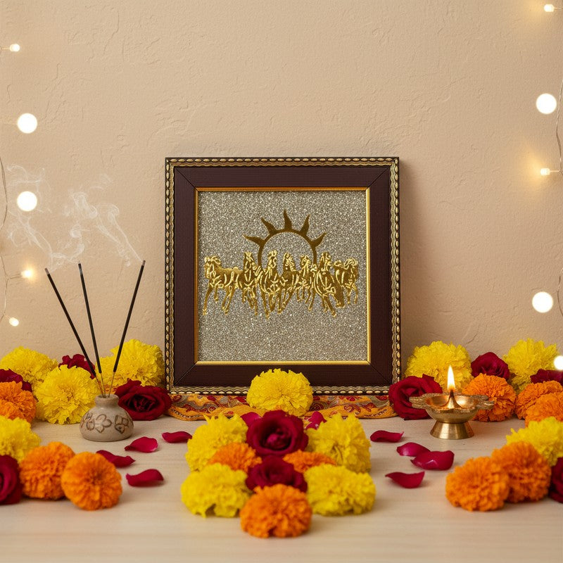 Divine Surya Dev Gold Embellished Pyrite Wall Art media 6