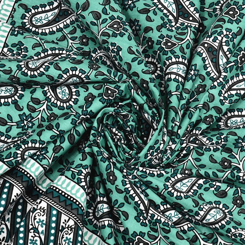 FloralNest Cotton Bedsheet (Green) - 144 TC media 6