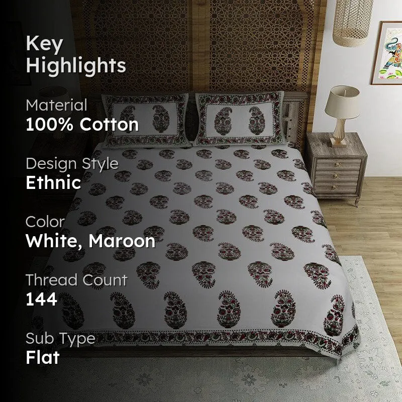 Devadhi Ethnic Cotton Bedsheet (Green) - 144 TC media 2