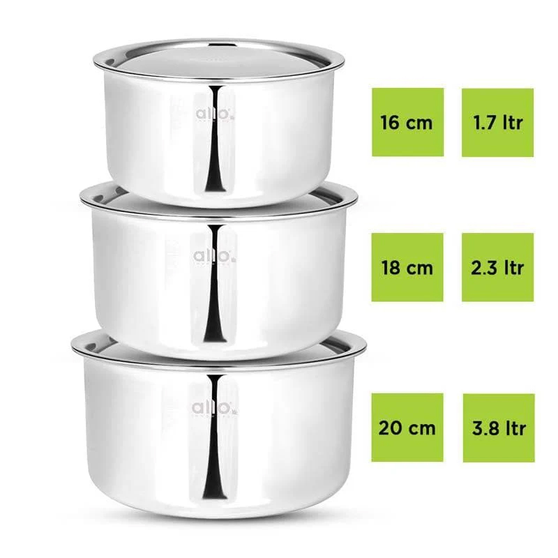 Gusto Stainless Steel Pot With Lid (1700, 2300, 3800 mL) - Set Of Three media 4