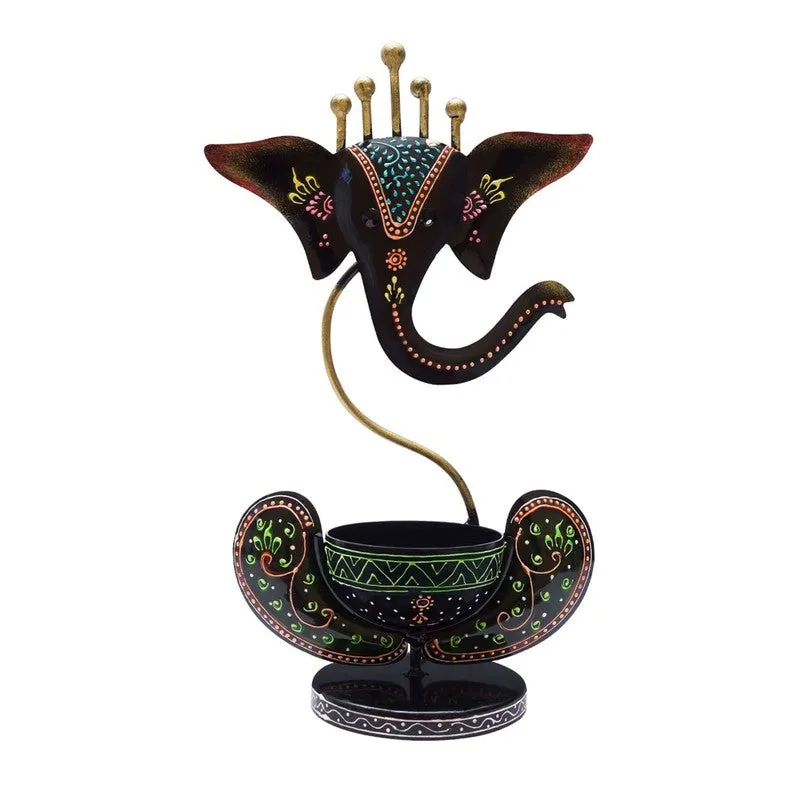 Sacred Ganesha Blessing Iron Tea Light Candle Holder media 3