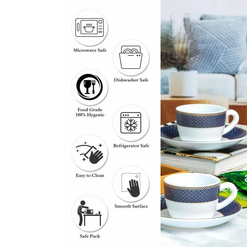 Cello Gingera Ethnic Blue Cup & Saucer (130 ML) - Twelve Piece Set media 4