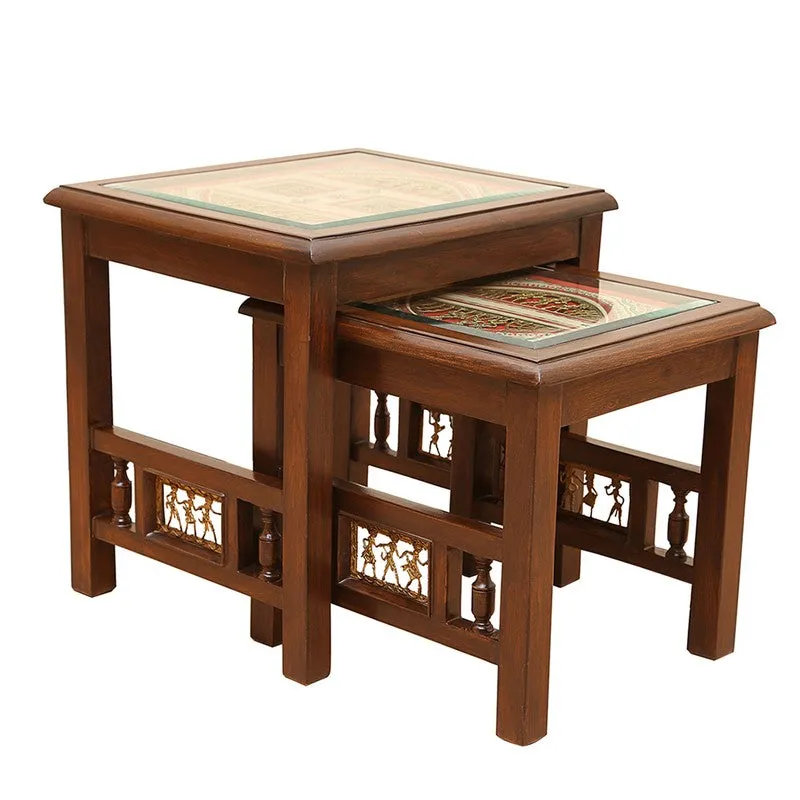 Myna Teak Wood Nesting Stools - Set of Two media 3