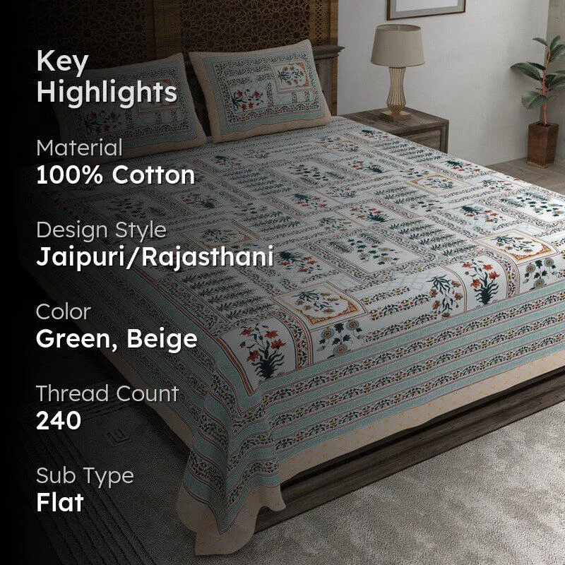 Desiio Cotton Bedsheet (Green,Beige) - 240 TC media 2