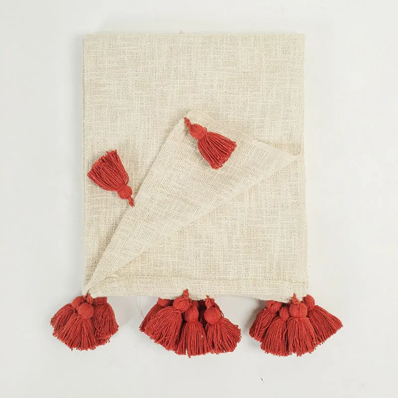 Tassura Tasselled Cotton Throw - Rust Red media 5