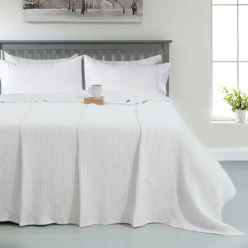 Axitra Wafel Weave Cotton Blanket - WHite media 1