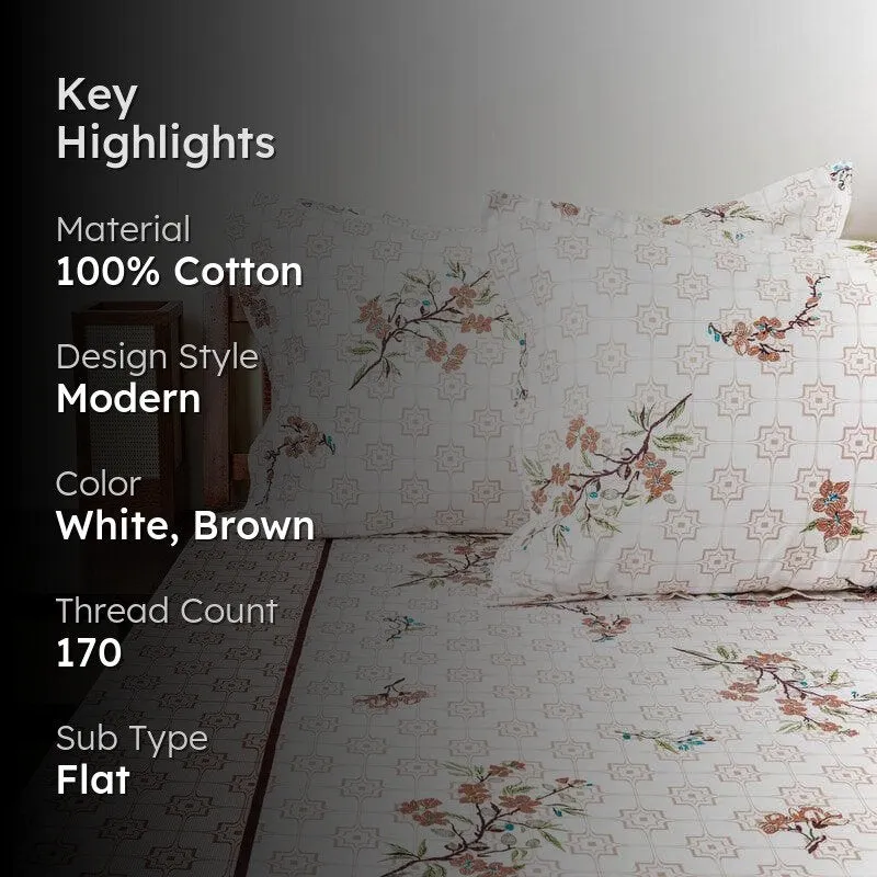 The Pattern Play Cotton Bedsheet (White, Brown) - 170 TC media 2