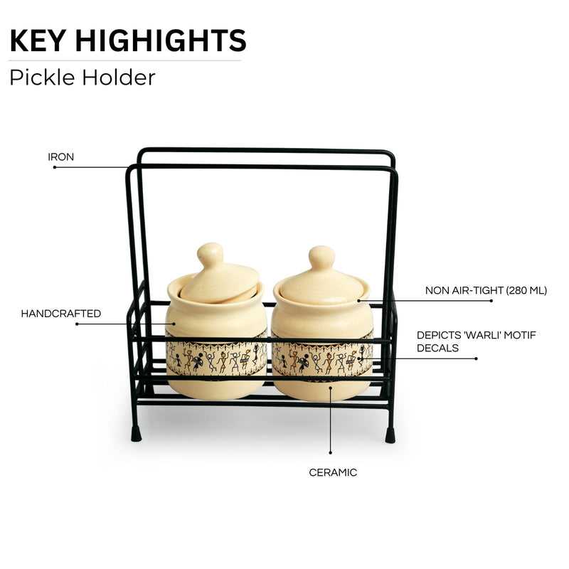 Warli Muse Air Tight Storage Jar & Stand (280 Ml) - Three Piece Set media 5
