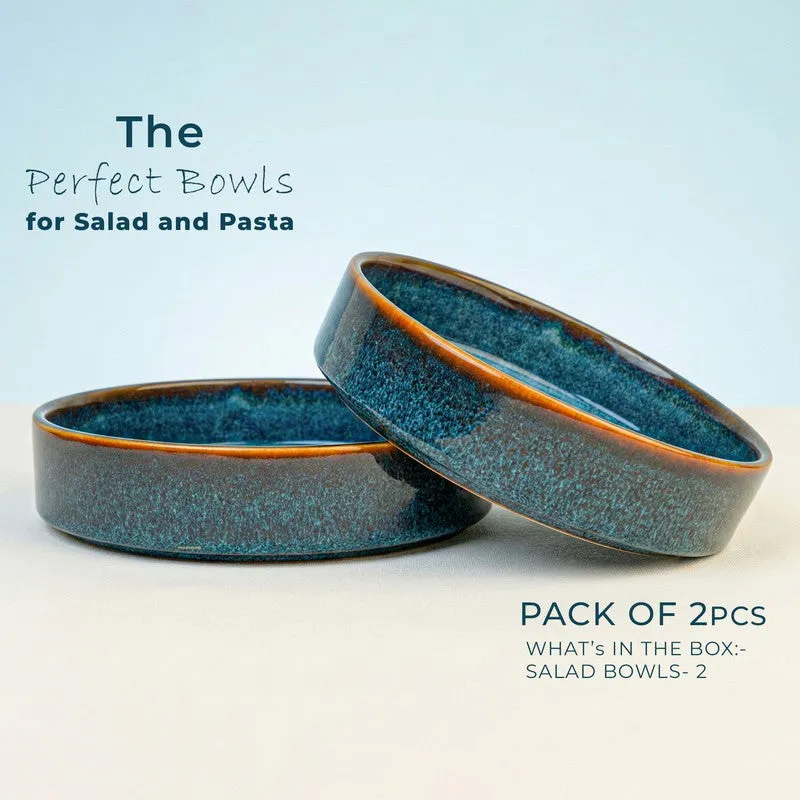 Whimsi Ceramic Salad Bowl (600 mL,Blue) - Set Of Two media 4