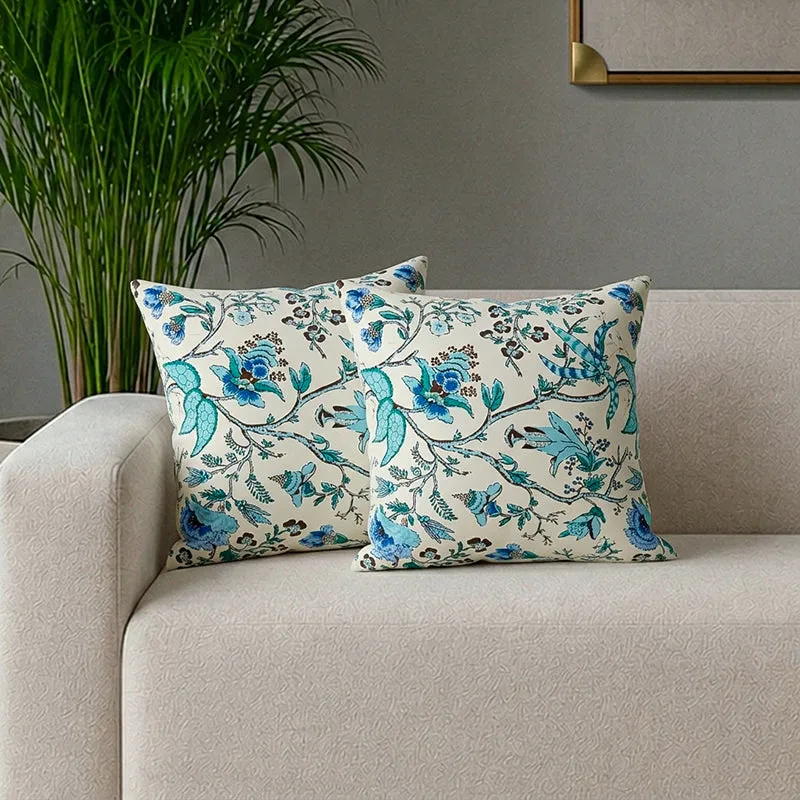 Lushlie Blooms Cushion Cover (Blue) - Set Of Two - 1