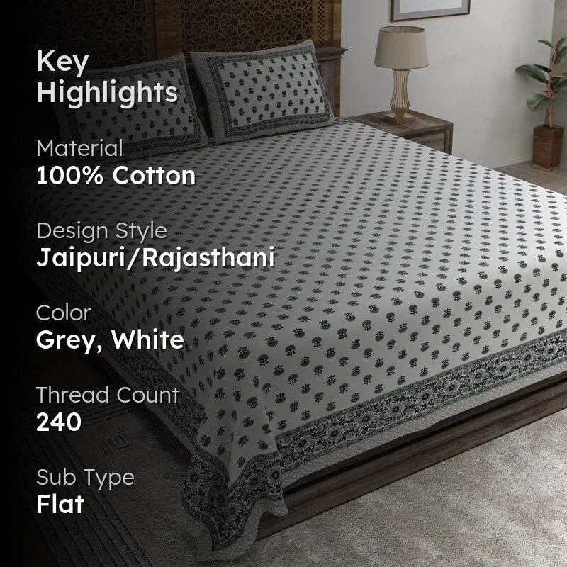 Bloomel Cotton Bedsheet (Grey,White) - 240 TC media 2