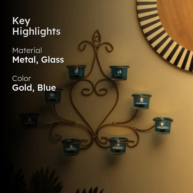 Floral Gold Frame Candle Holder - Blue media 2