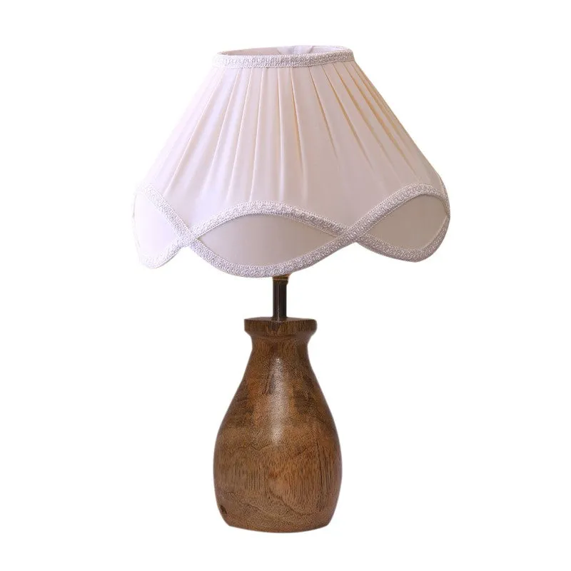 Glowflame Cotton Table Lamp With Wooden Base - White media 5