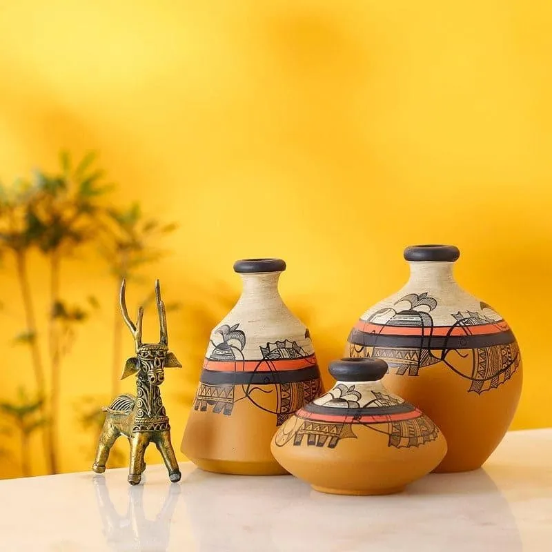 Aspyn Tribal Terracotta Vase - Set Of Three media 1