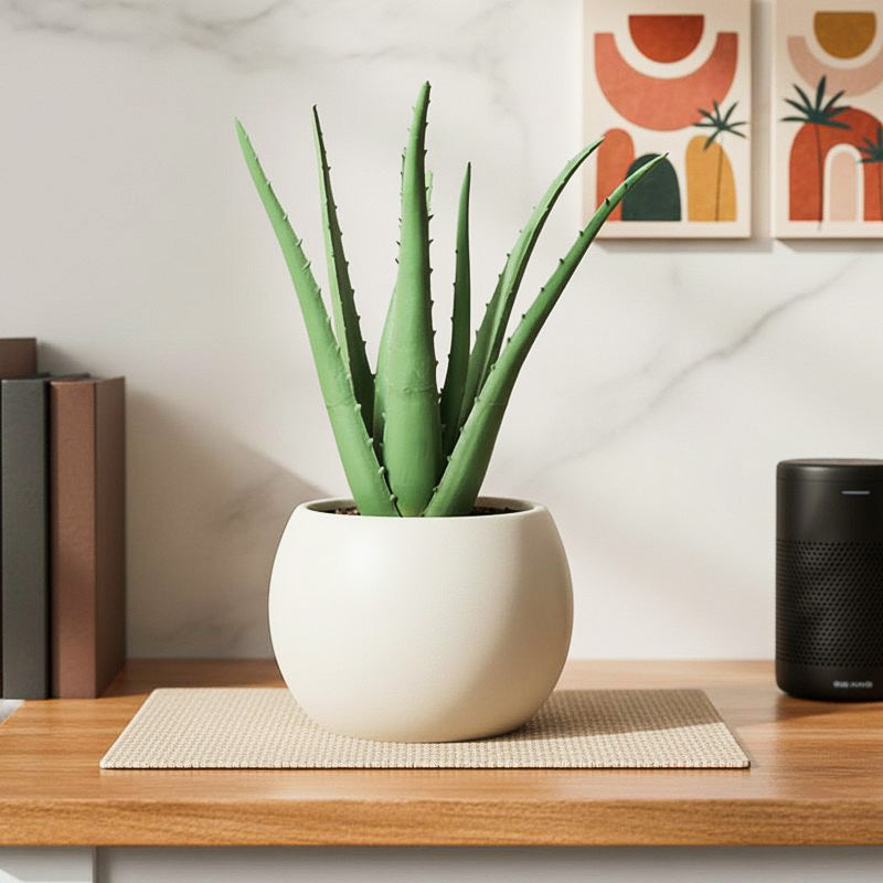 Healing Aloe Vera Artificial Plant With Black Plastic Pot
