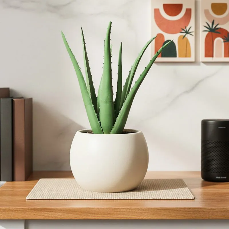 Healing Aloe Vera Artificial Plant With Black Plastic Pot media 1