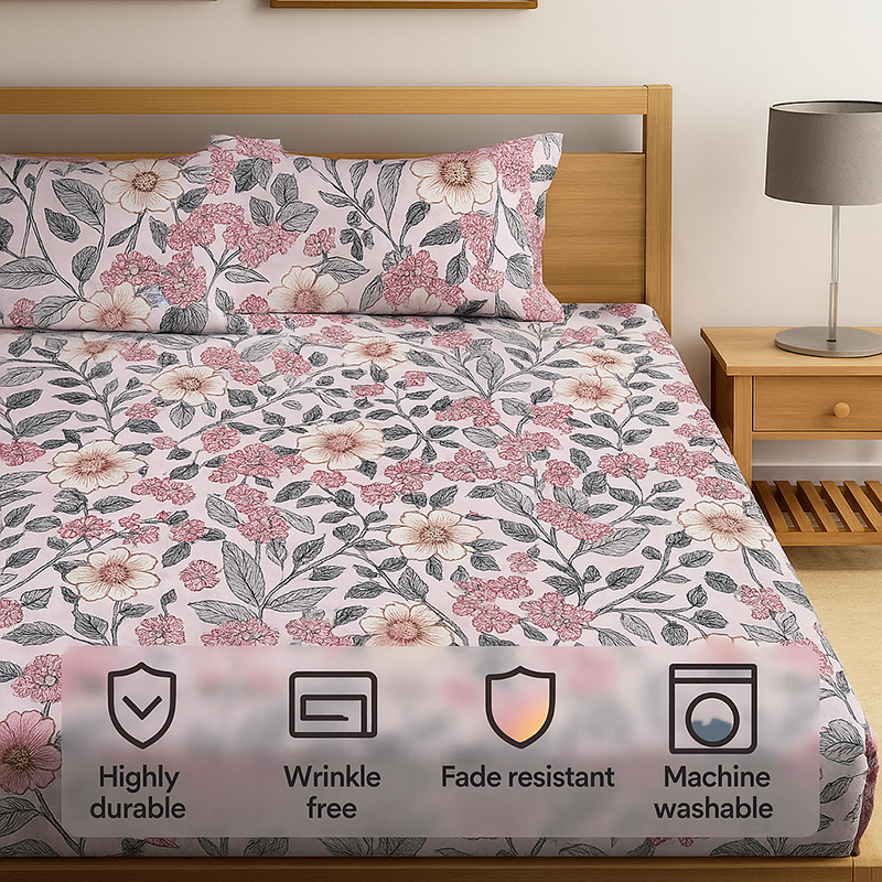Merlin Floral PolyCotton Bedsheet  - 150 GSM media 7