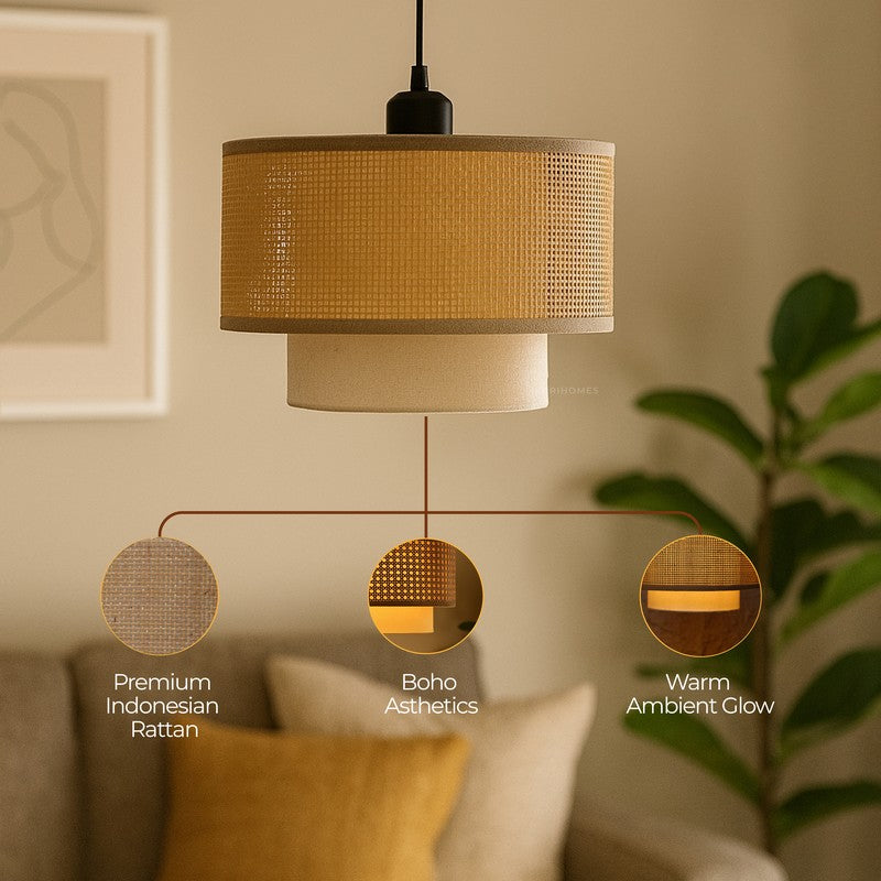 Feylos Rattan Boho Ceiling Lamp - Beige media 6