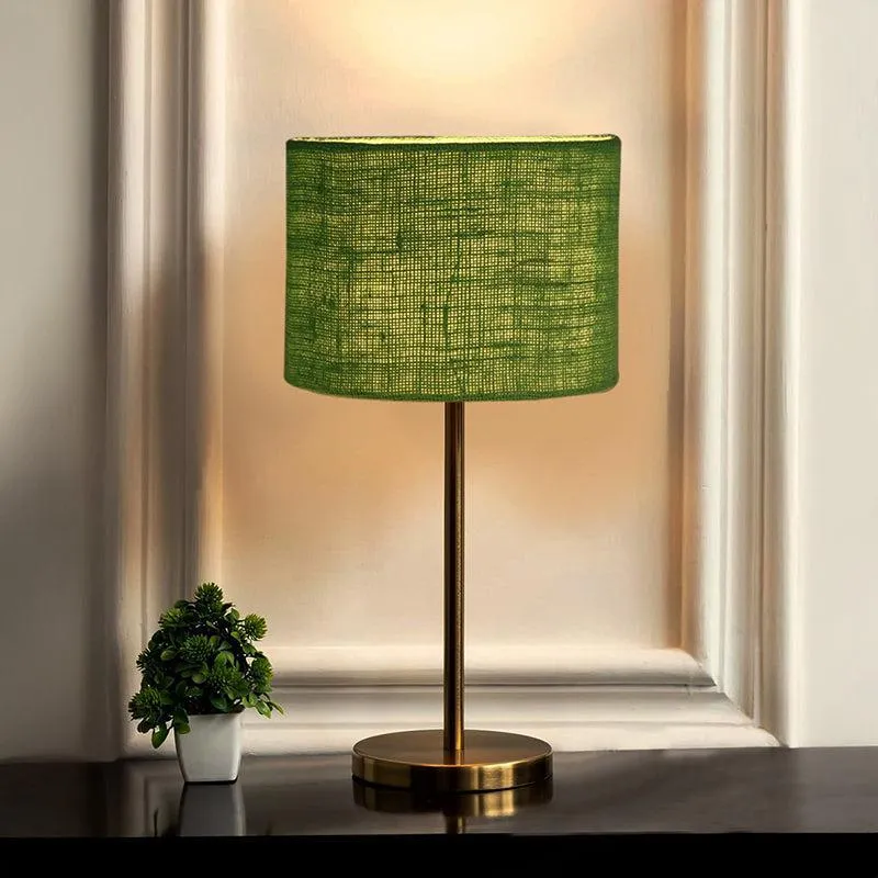 Loft Gleam Jute & Metal Table Lamp (Drum) - Green,Gold media 1