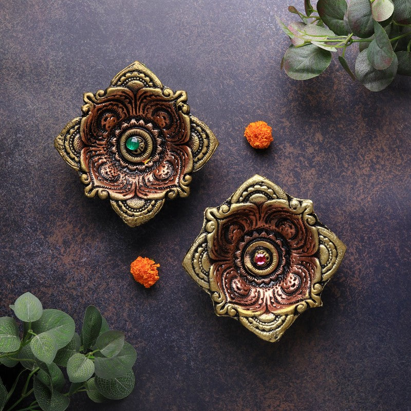 Large Square Diya - Set Of Two