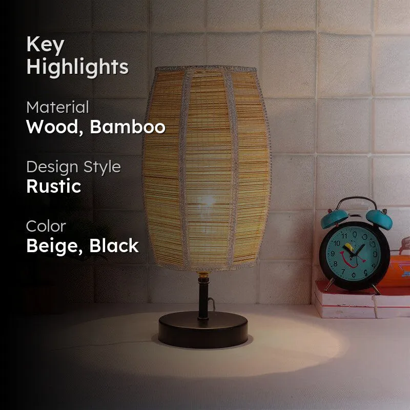Hisha Metal Wooden Table Lamp With Bamboo Shade - Beige,Black media 2