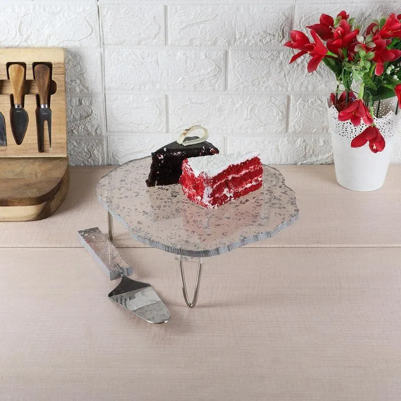 Pritam Resin Cake Platter (Silver) - Set Of Two media 1